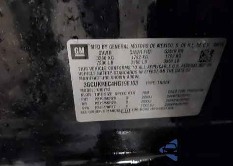 2017 Chevrolet Silverado 1500 2Lt from USA, damaged, VIN 3GCUKREC4HG196163